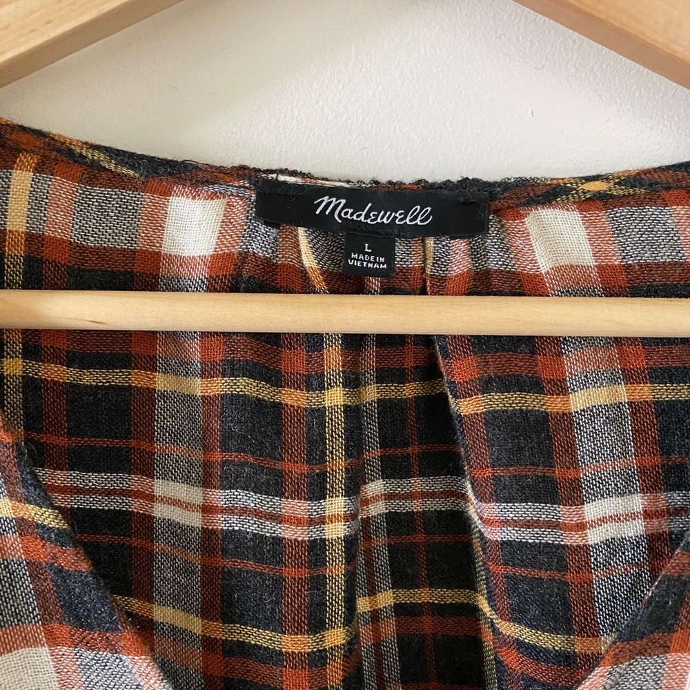 Plaid Cinch-Sleeve Top sz L - Picture 3 of 5